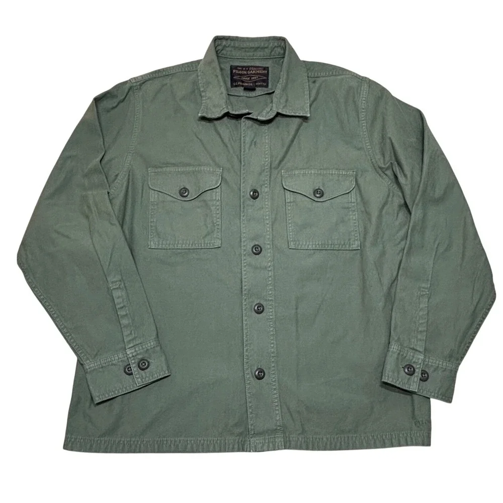 Filson Mens Mens Field Jac-Shirt Size Large Fatigue Green Washed Cotton Utility